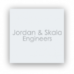 Black and white version of the Jordan & Skala Engineers logo to represent the continued partnership with TEAL's central plant system