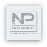 Black and white version of the NP Mechanical logo to represent the continued partnership with TEAL's central plant system